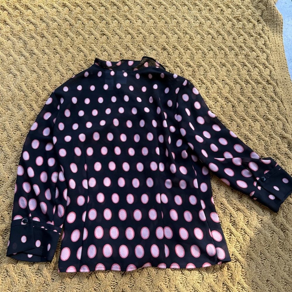 Emma James Blouse Women's 8 Black Pink Polka Dot Button Up‎ 3/4 Sleeve Shirt Top - Picture 6 of 7